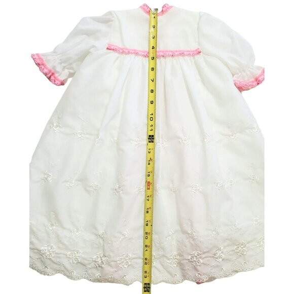 VTG Baby Christening Robe Dress Cover Up Coat Eyelet Lace Embroidered Flowers - Picture 11 of 14